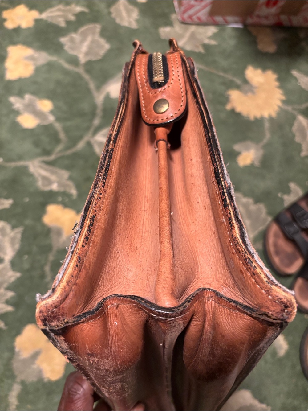 Men's Tan Leather Briefcase with Top Handle - Picture 6 of 16
